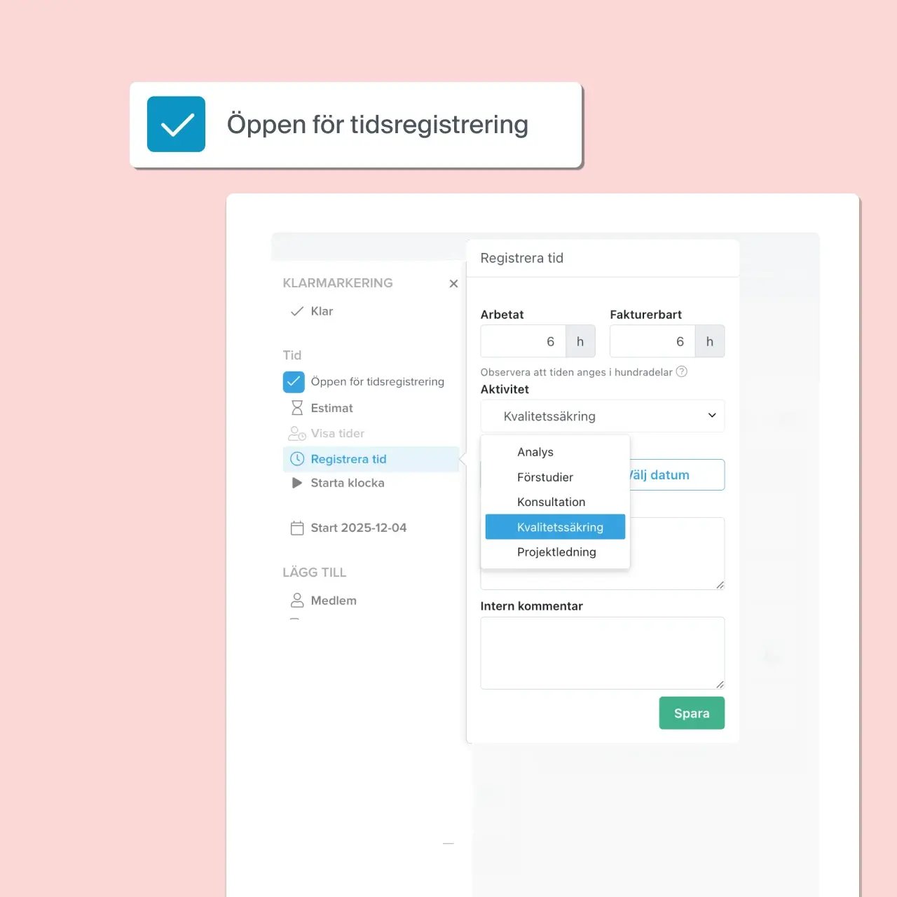 Registrera tid på uppgifter