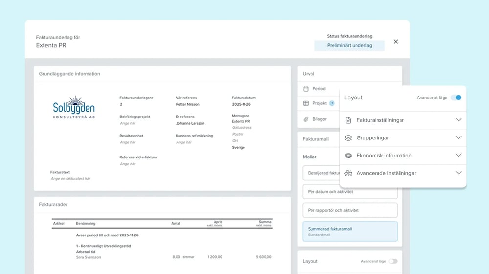 Skräddarsydda fakturamallar