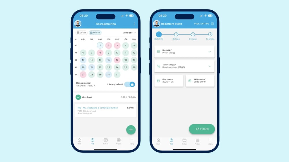 Tidrapportera och fota kvitton med mobilen