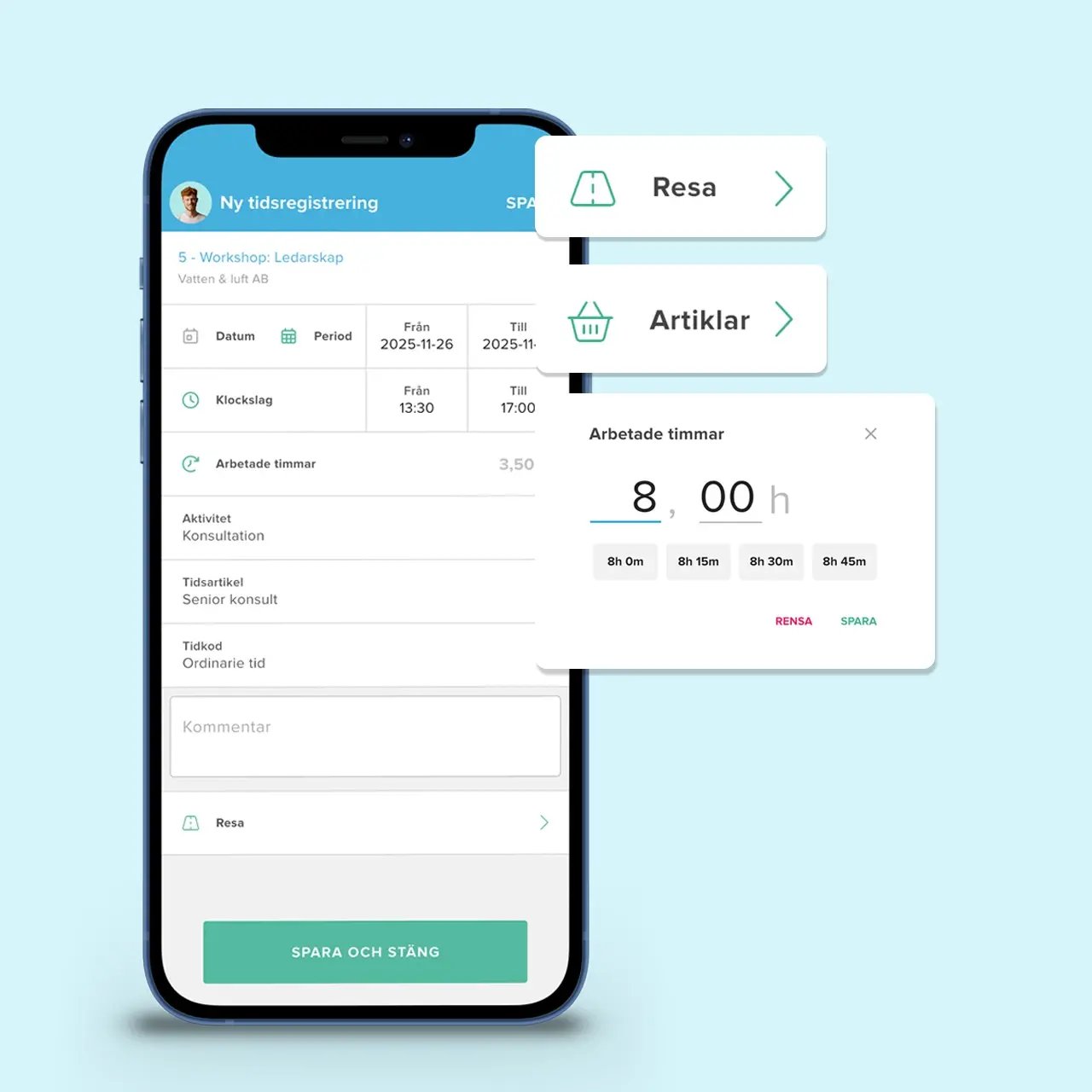 App för tidrapportering, material och resor
