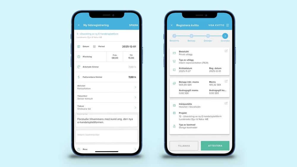 Registrera tid och utlägg i mobilen