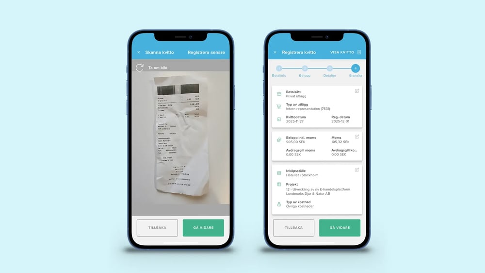 Fota kvitton och registrera utlägg direkt i appen