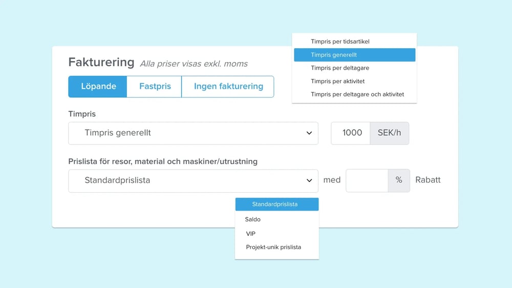 Fast och löpande prissättning i uppdrag